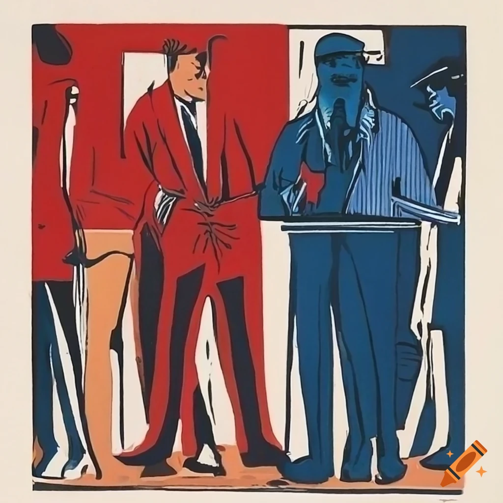 colourful workplace illustration in the style of Paul Abbott