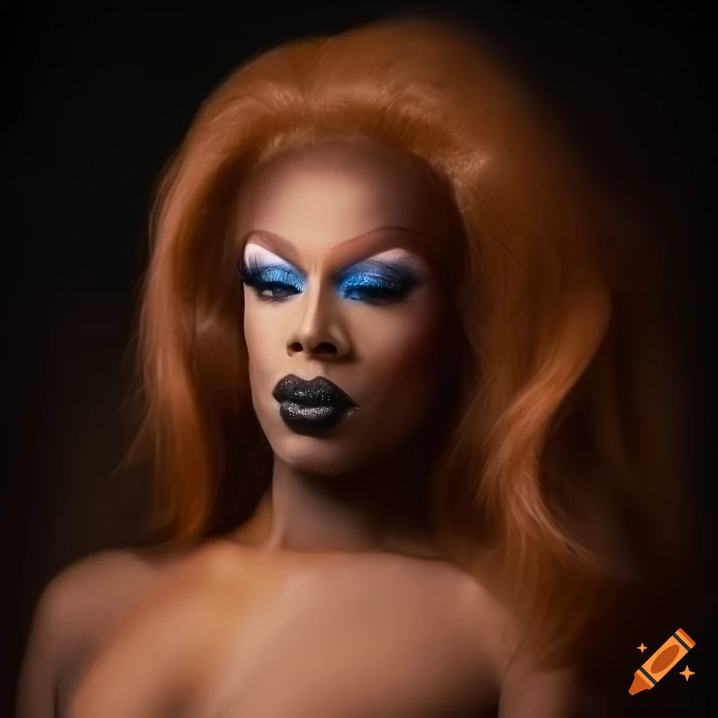 close-up of a glamorous drag queen in elaborate costume