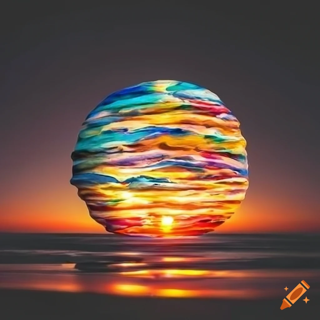 Rock art on the beach at sunset on Craiyon