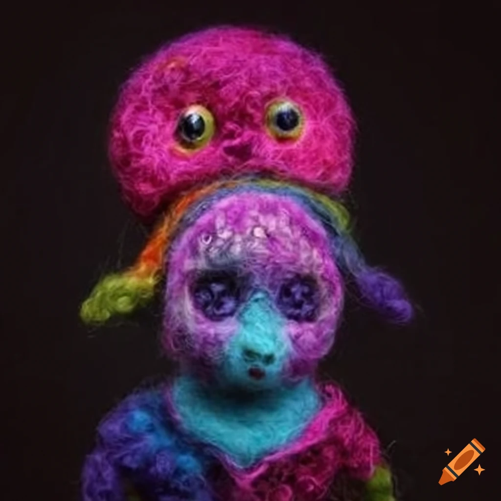 Felted wool dreamy creatures in ornate clothing