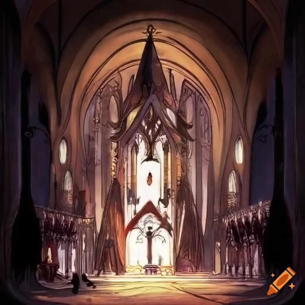 Yoshitaka amano inspired church artwork on Craiyon