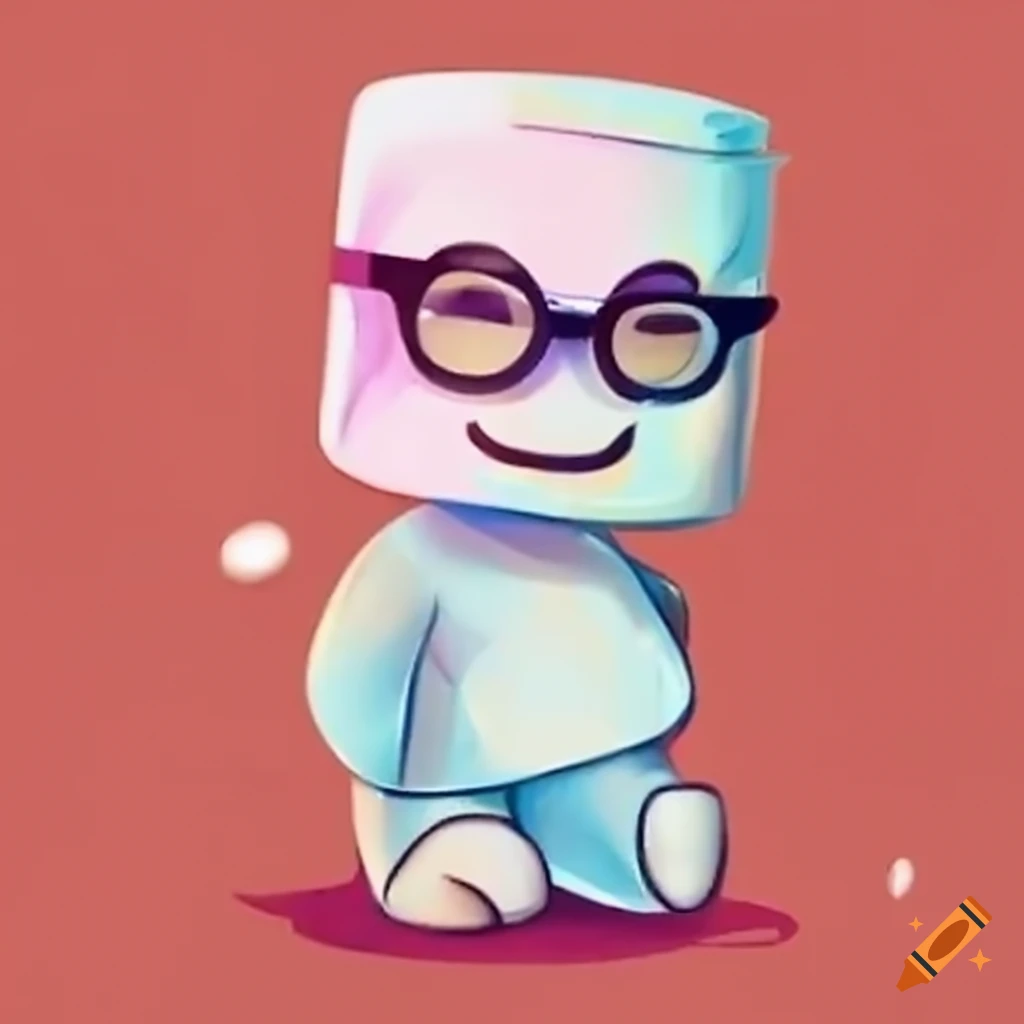 Cute marshmallow with circle glasses on Craiyon