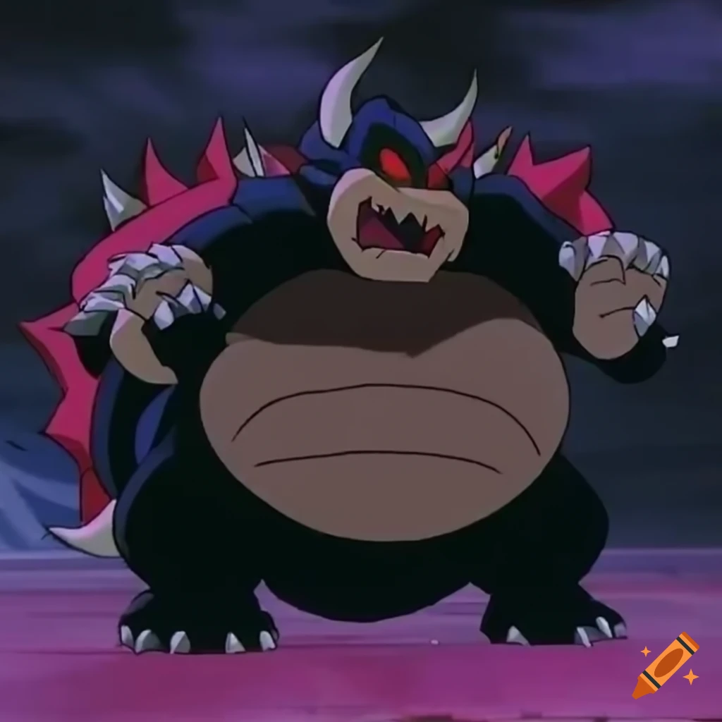 dark and muscular Bowser in an anime style