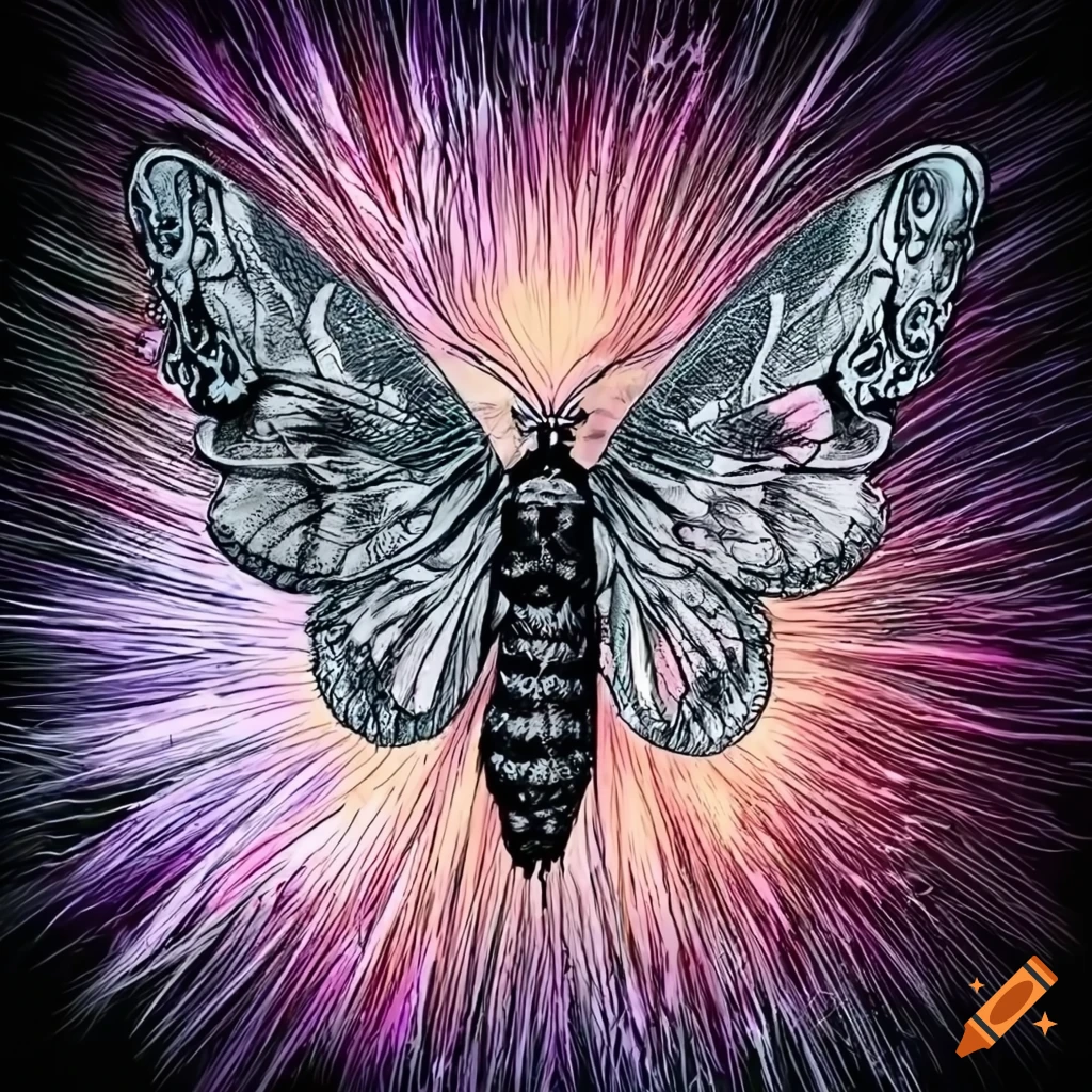 magical black and white illustration of a moth