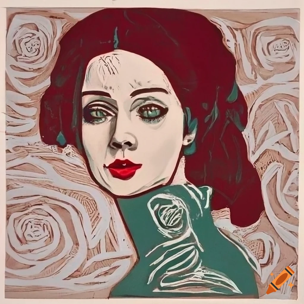Catherine la rose inspired lino print-style artwork of women in various ...