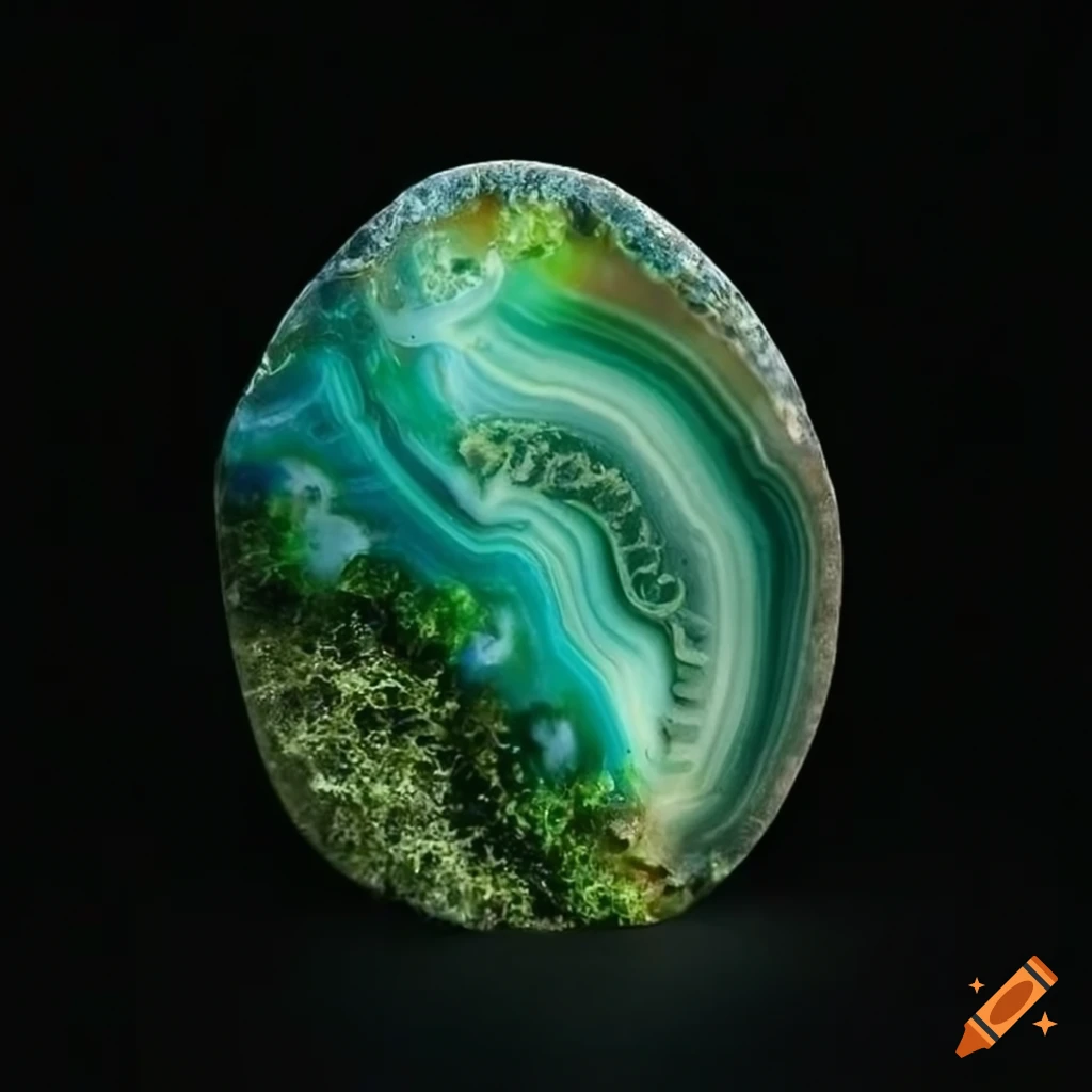Moss agate gemstone with unique patterns on Craiyon