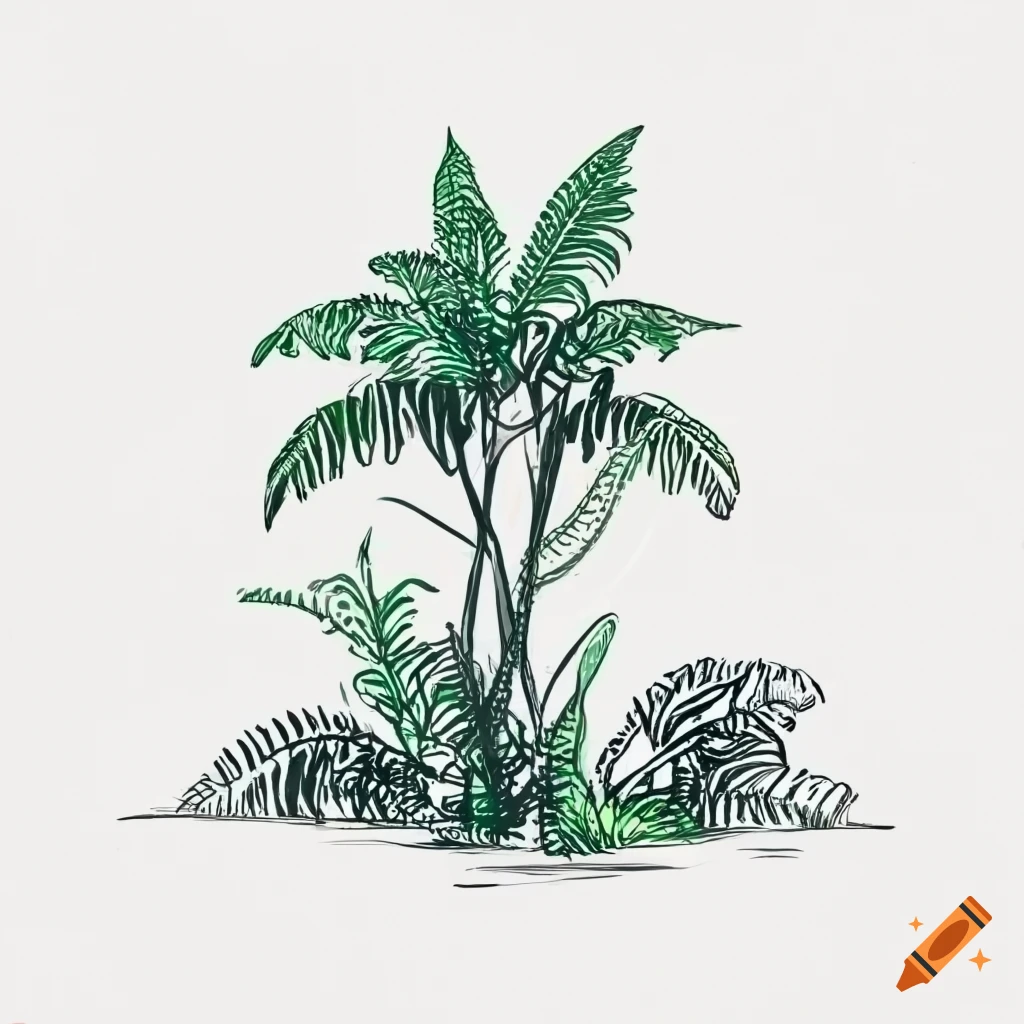 line drawing of jungle vegetation