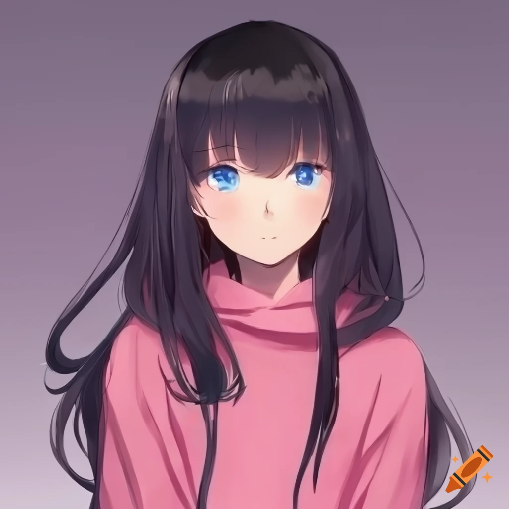 anime girl with black hair and blue eyes