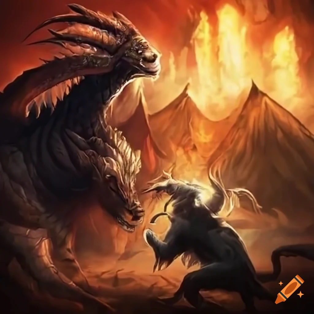 Goat battling a dragon in a fantasy scene on Craiyon