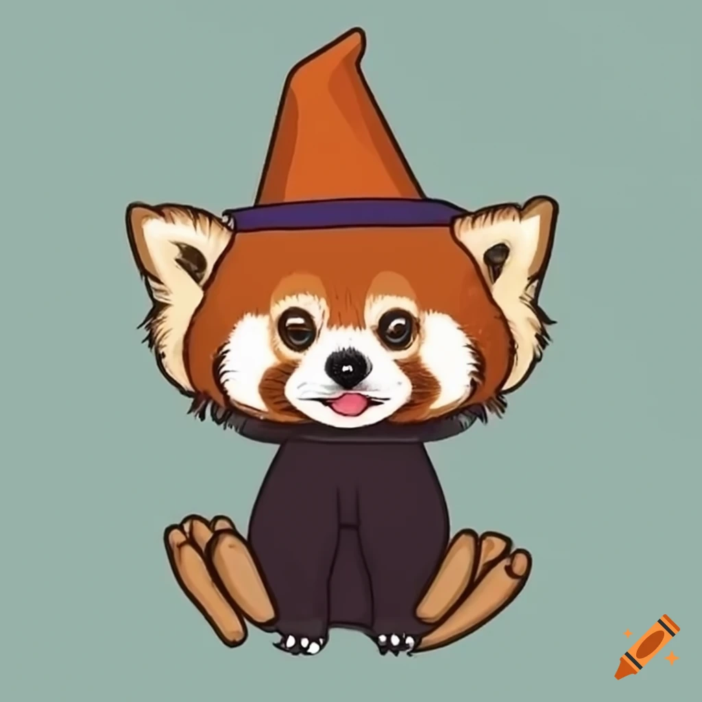adorable red panda with a witches hat
