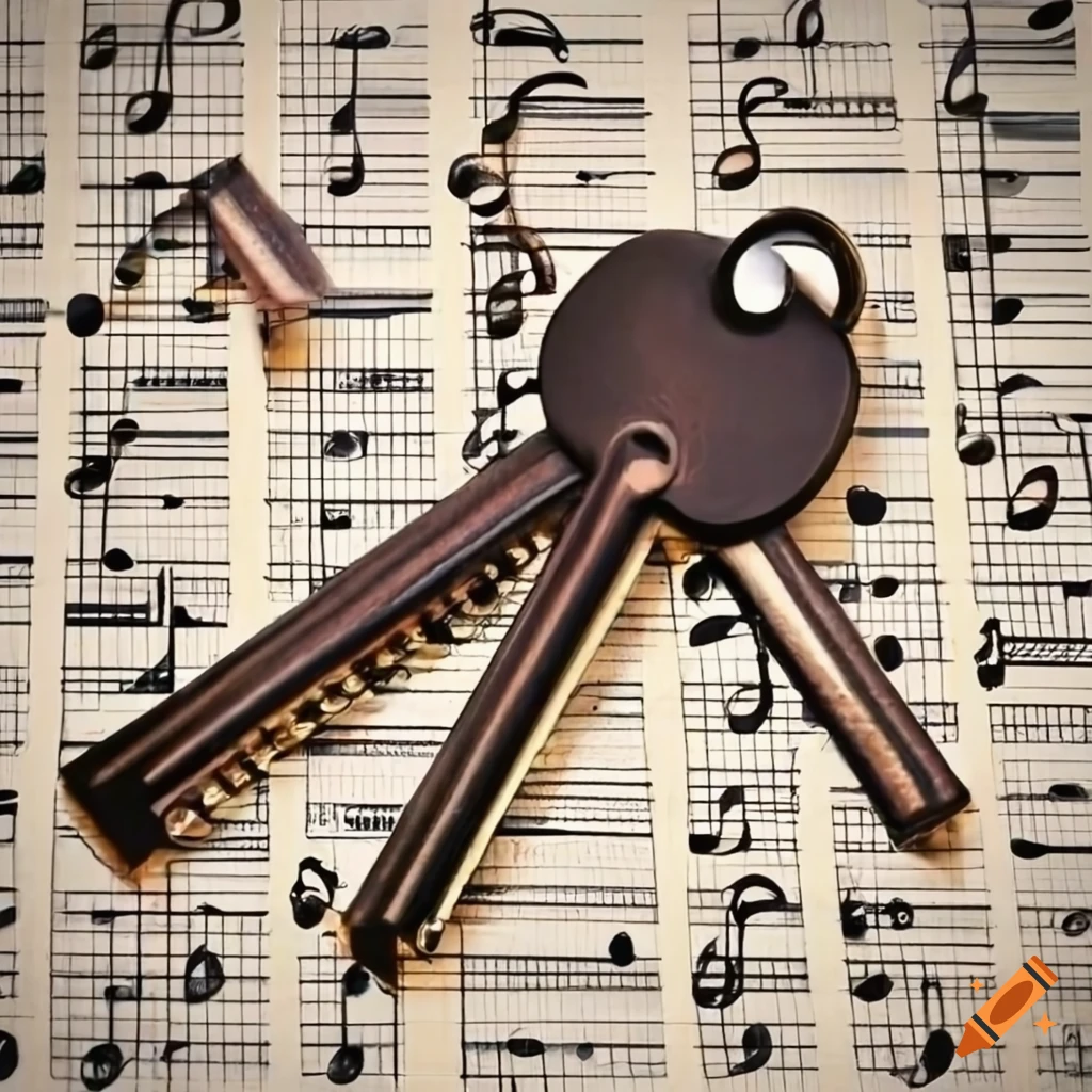 Musical keys on a sheet of notes on Craiyon