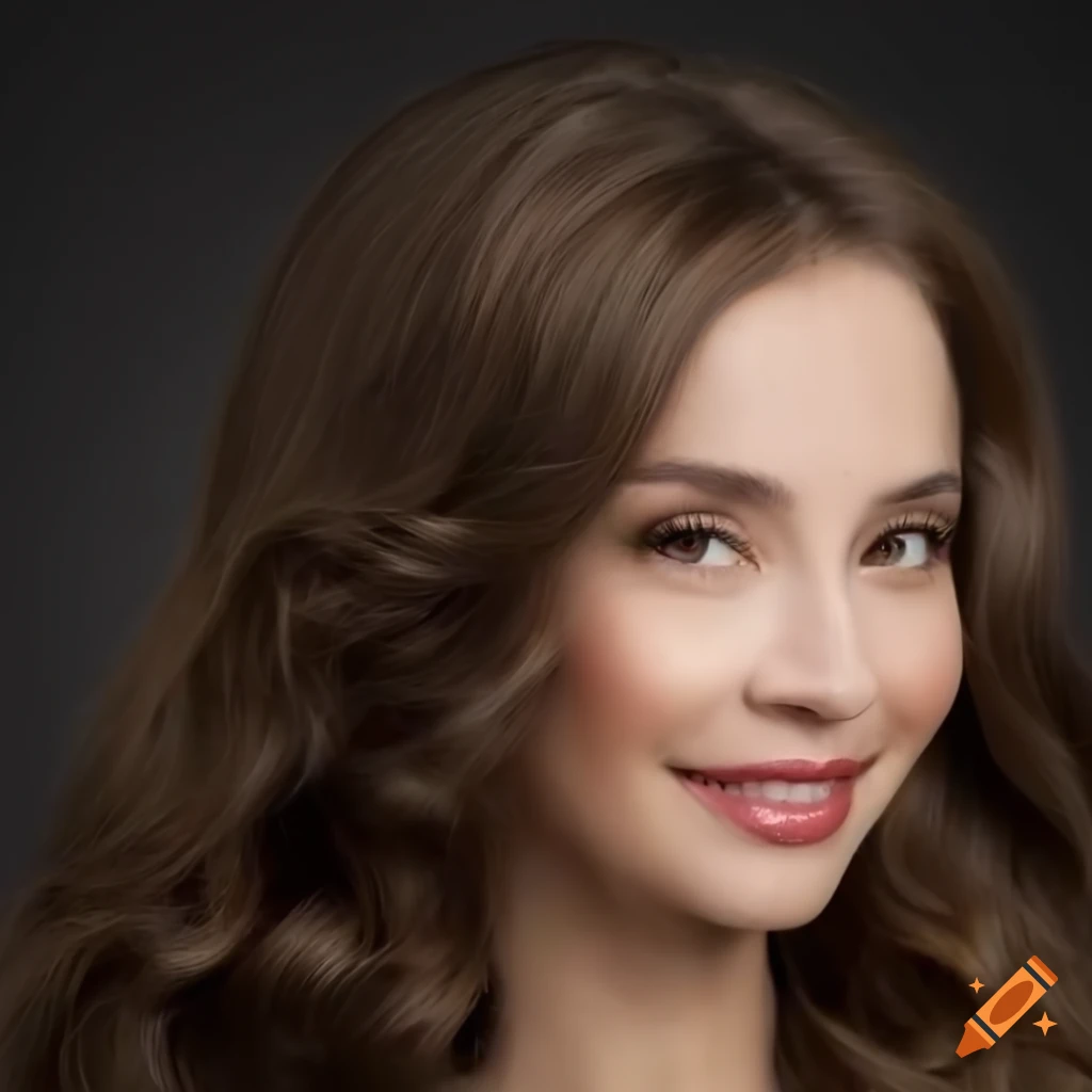 close-up of a beautiful woman with long wavy hair and red lips