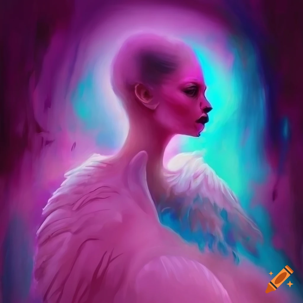 detailed surrealist painting of a swan in pink light