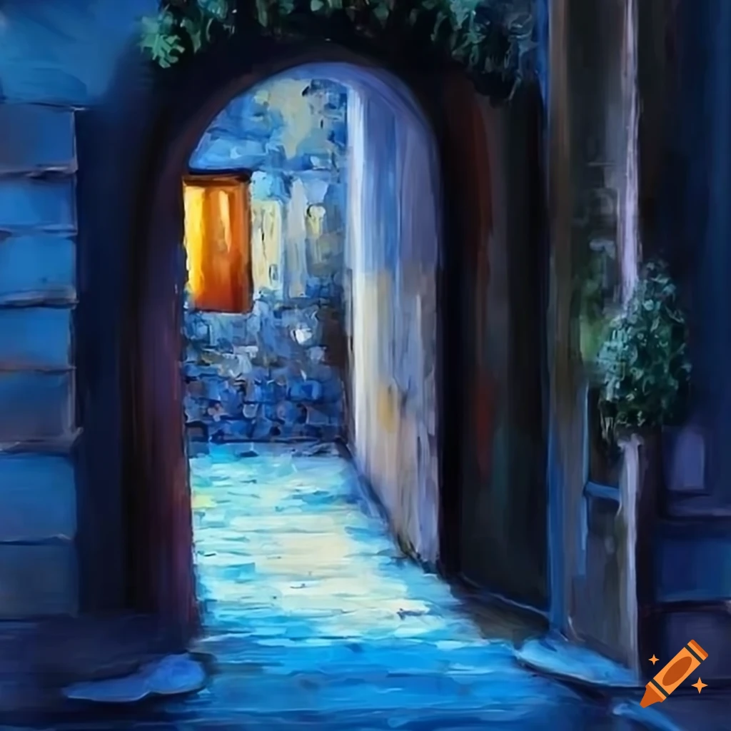 intricately detailed oil painting of an Italian courtyard