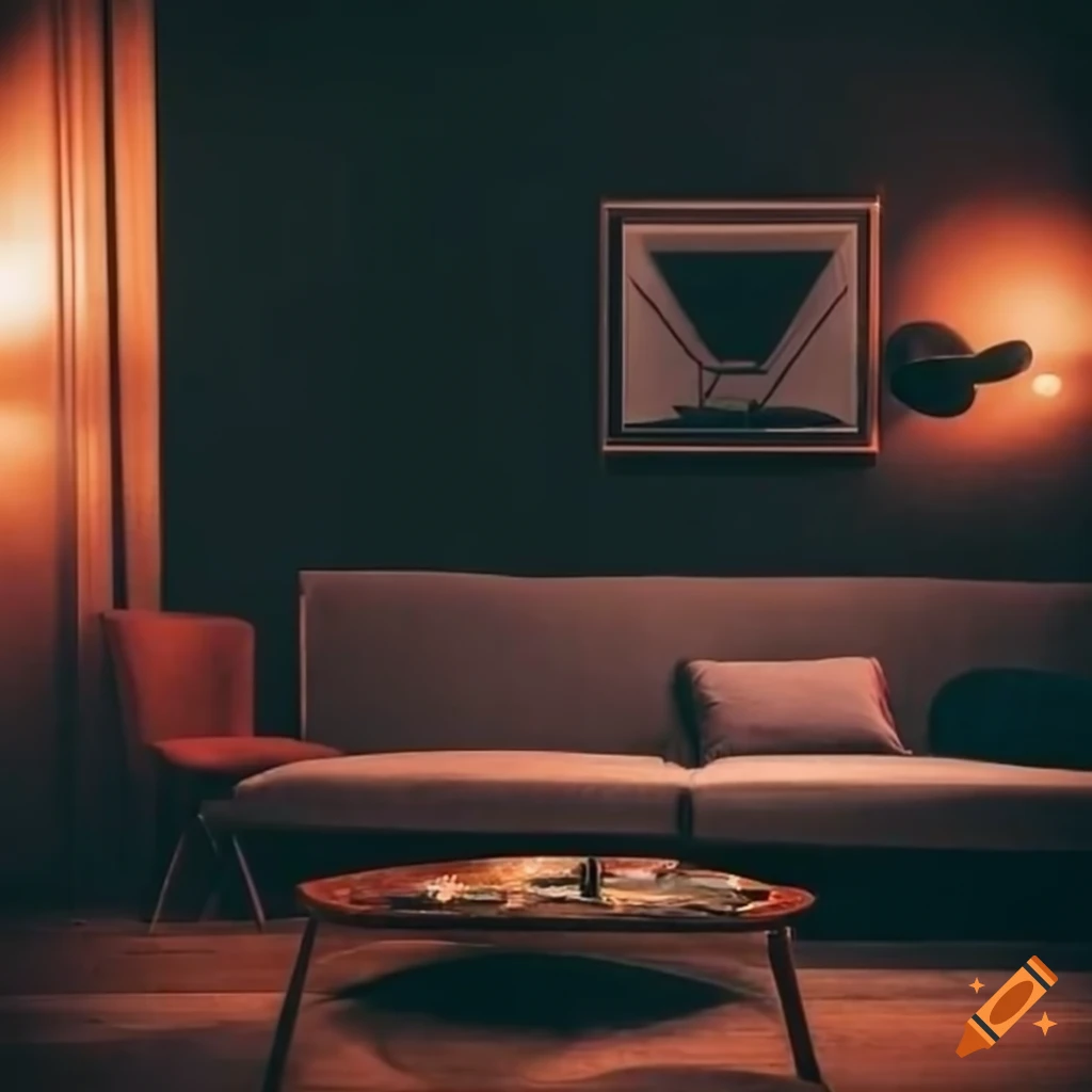 Mid century modern room with dark moody colors