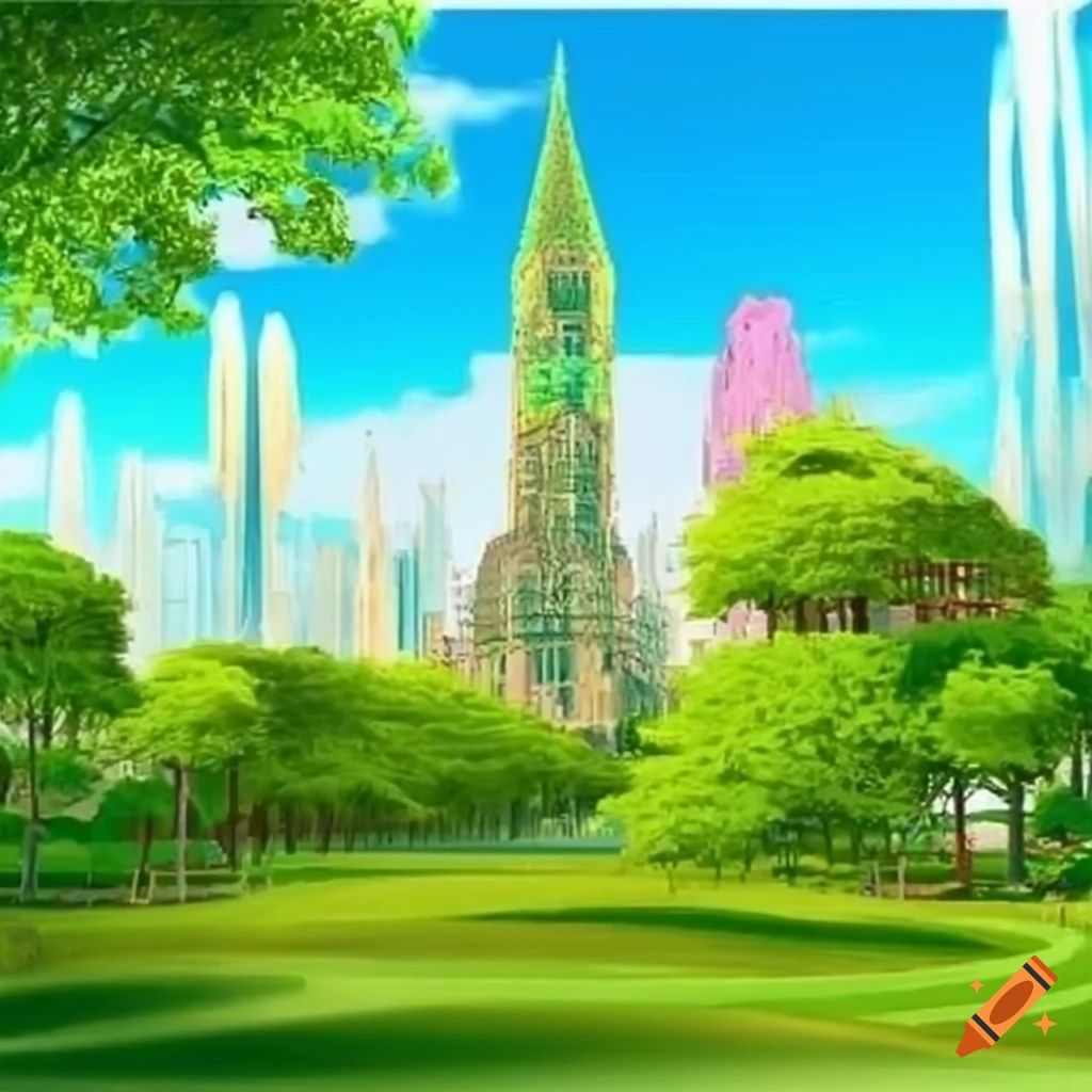 colorful park with extravagant buildings