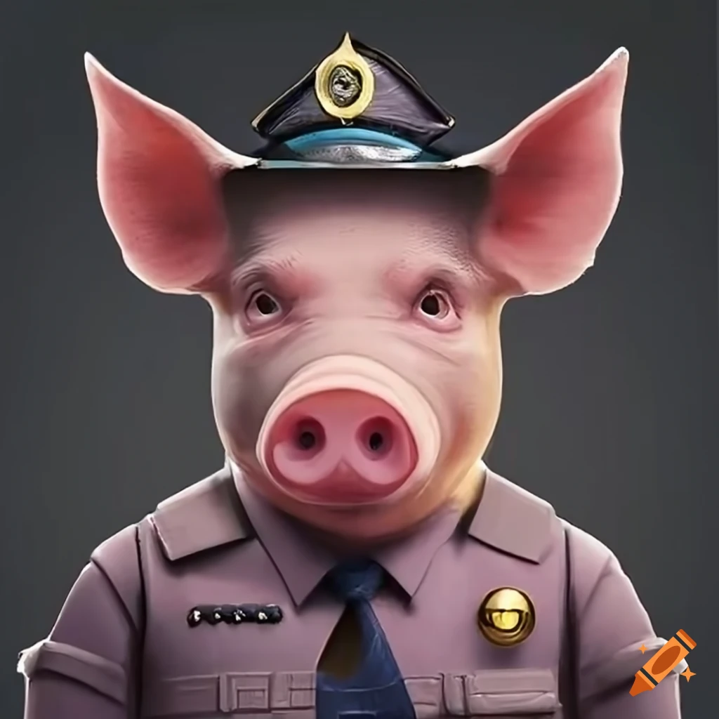 humorous depiction of a pig dressed as a police officer