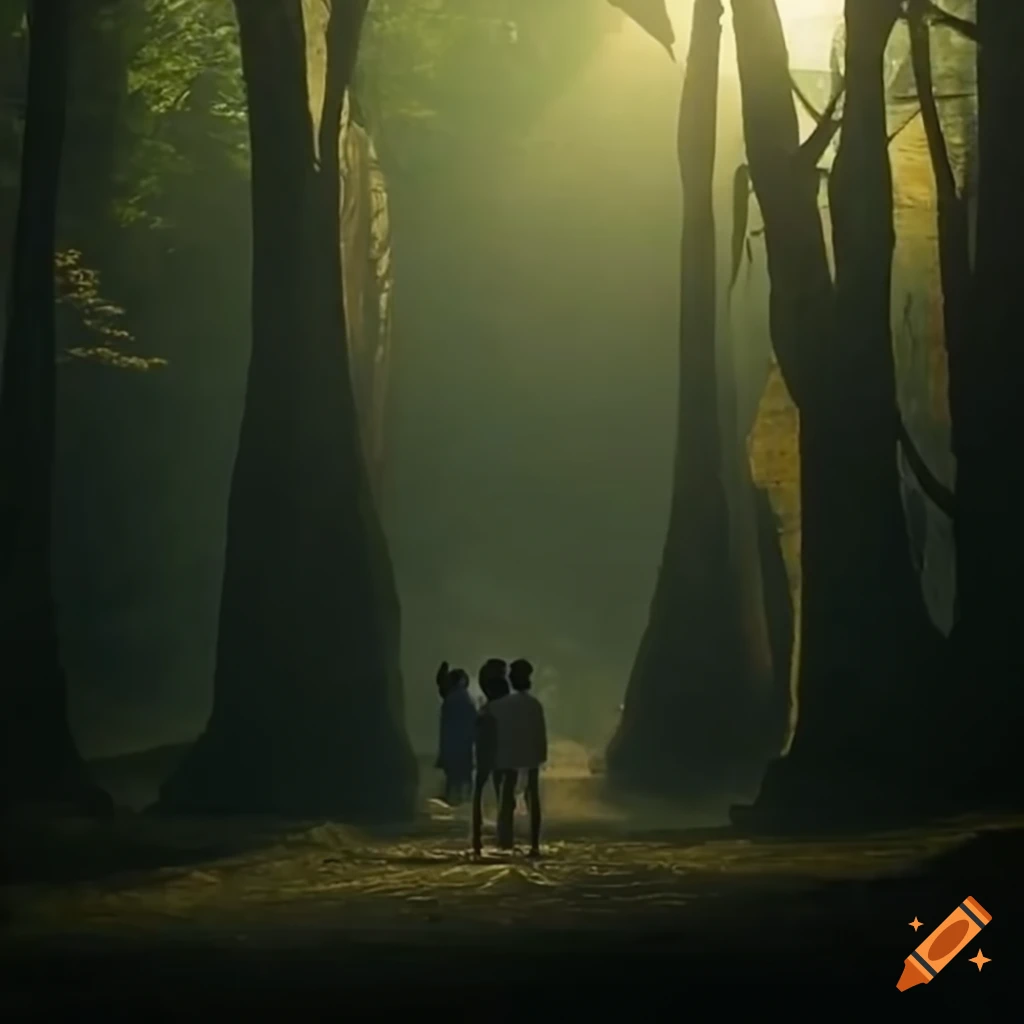 group of Indian friends walking in a historic forest