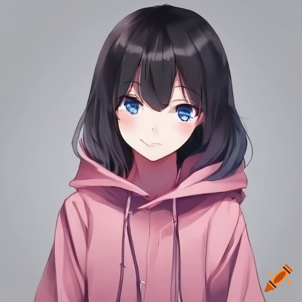 digital art of an anime girl in a light-pink hoodie