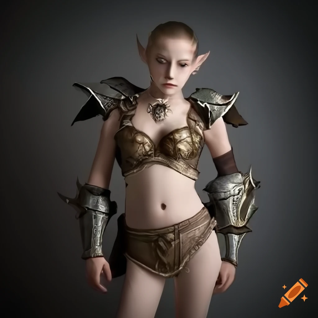 portrait of a young short elf girl in fantasy gladiator attire