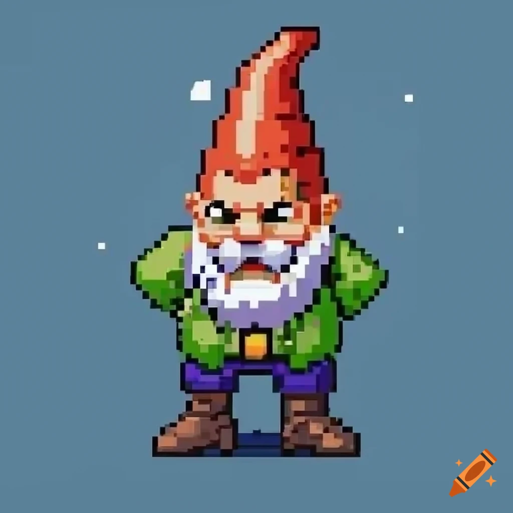 Pixel Art Of A Garden Gnome In Battle Stance pixel-art-of-a-garden-gnome-in-battle-stance