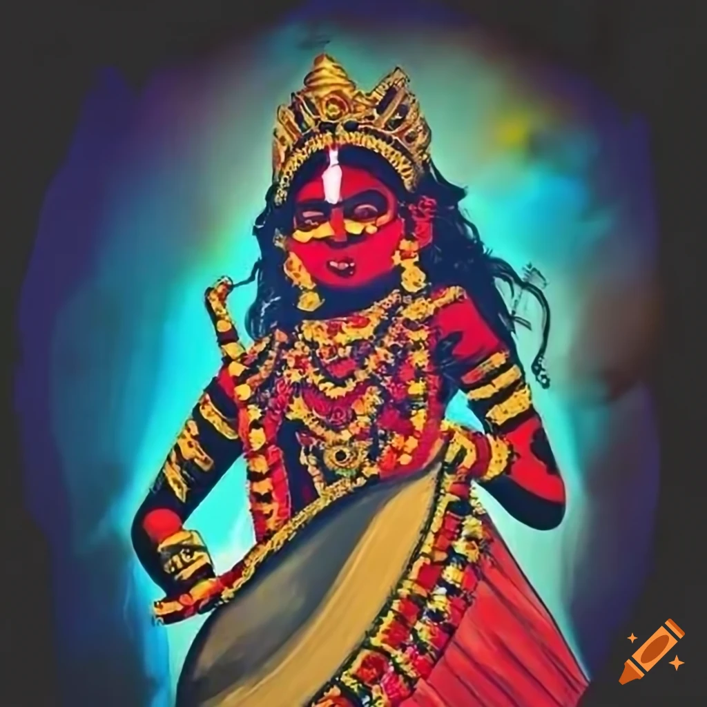 UK-style grafitti of hindu goddess Kaali playing drums
