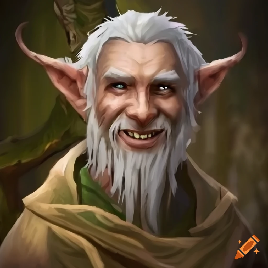 Portrait of a smiling male druid with grey hair
