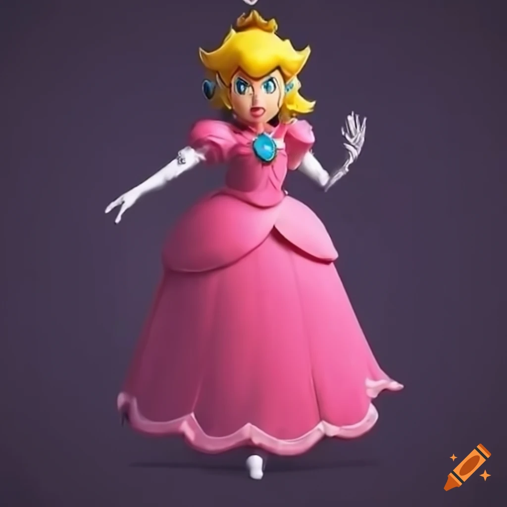 Link cosplaying as princess Peach in a ballroom