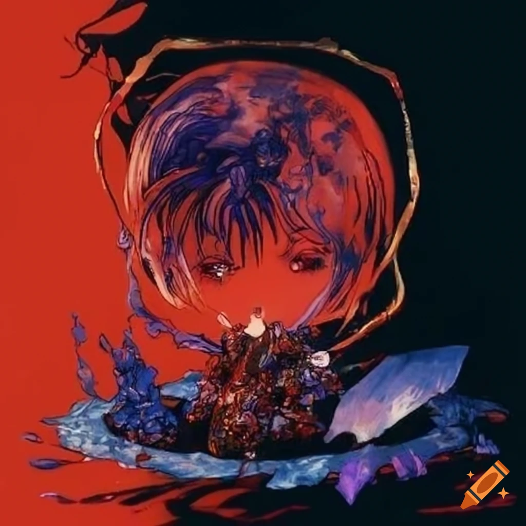 Yoshitaka Amano style crystal ore artwork on Craiyon