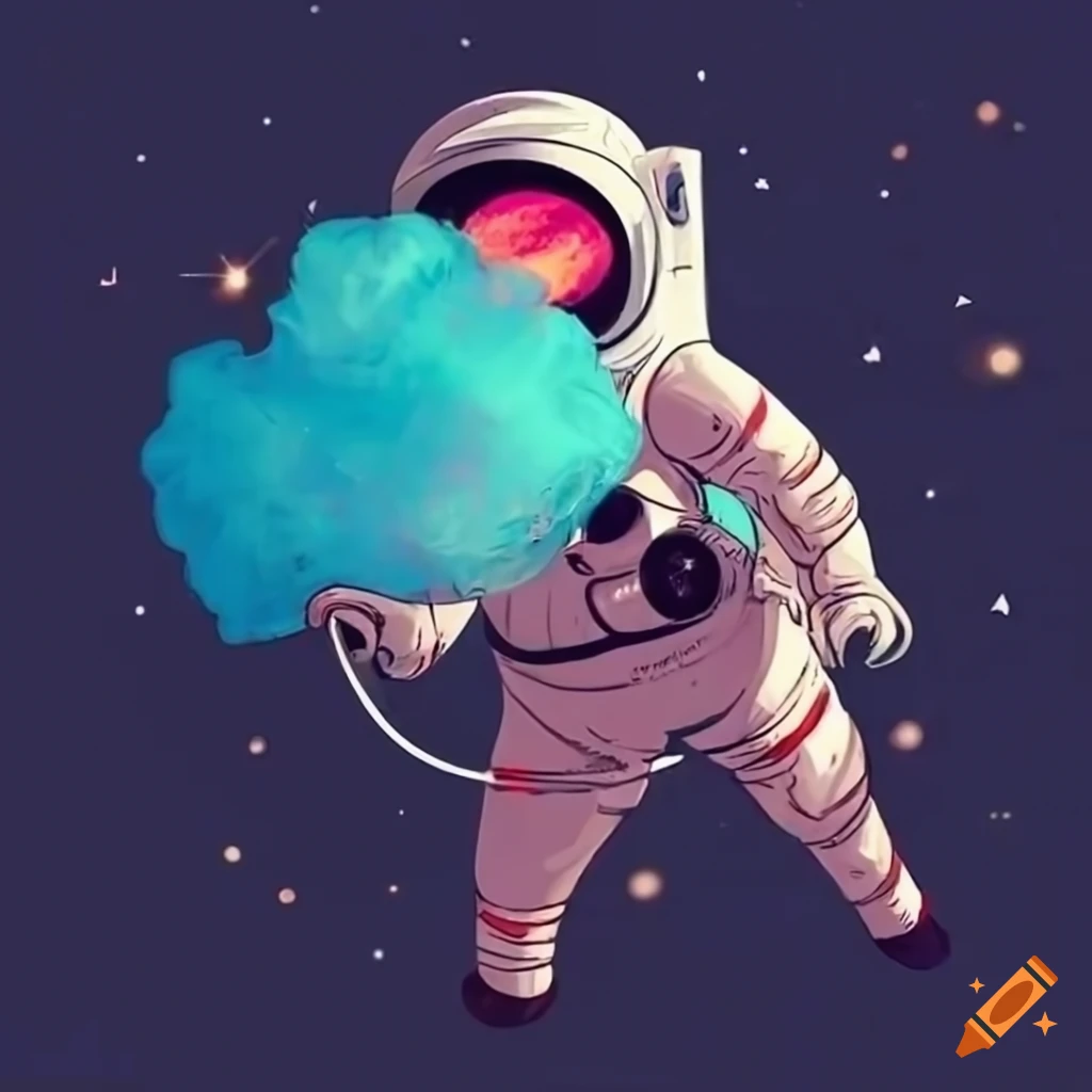 astronaut with cotton candy in space