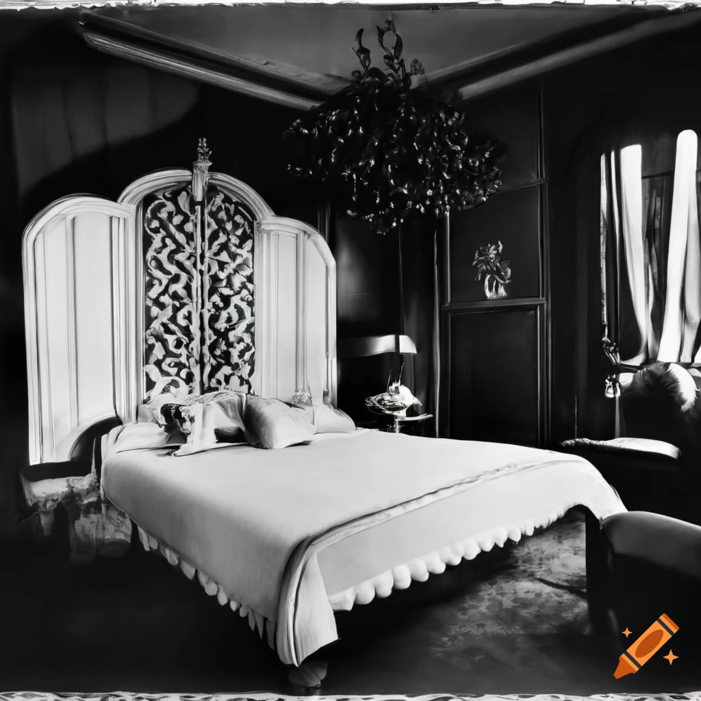 Monochrome parisian bedroom suite from the 1930s on Craiyon