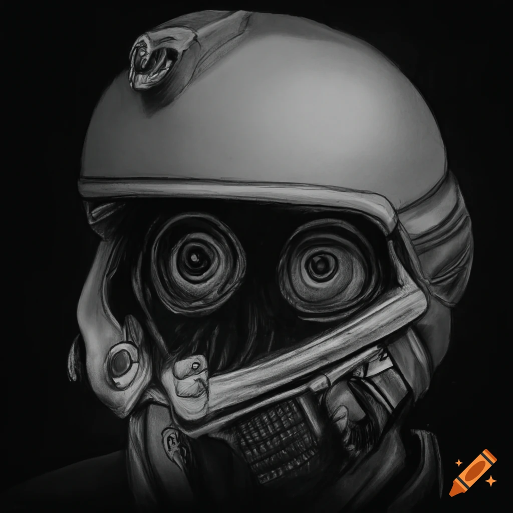 drawing of a biker with helmet