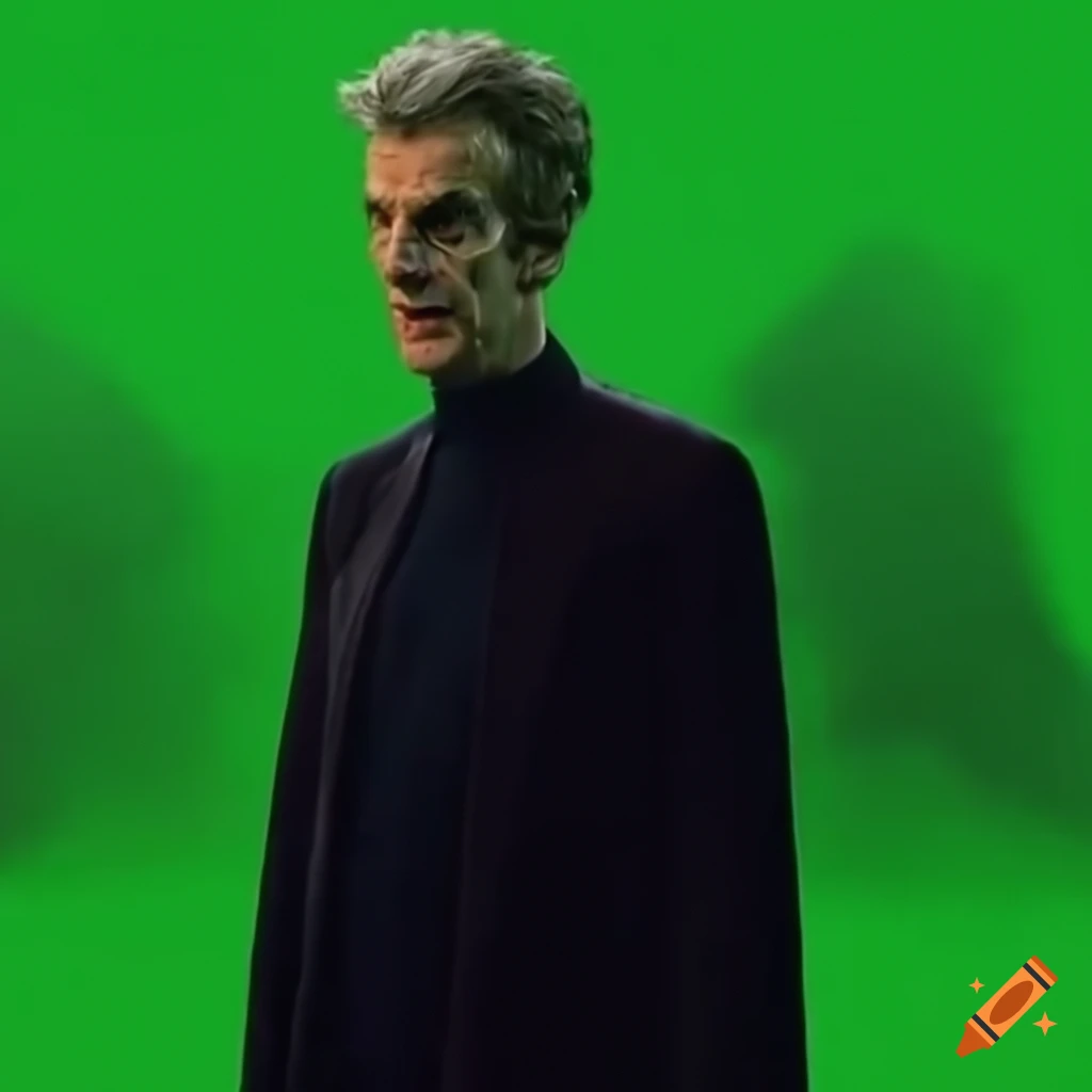 Peter Capaldi as the 12th Doctor on a green screen set