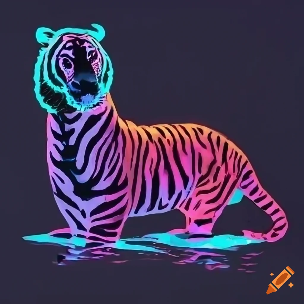 Bengal tiger face, tiger majestic, roar, psychedelic, vivid color line art