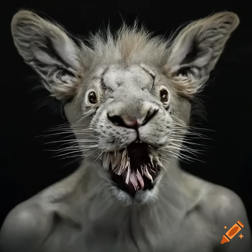 digital art of a rabbit-headed lion in dramatic lighting