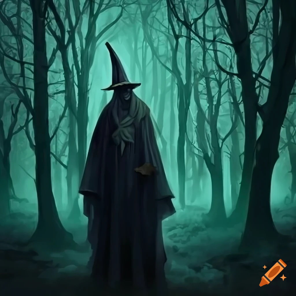 image of a wizard exploring a mystical forest
