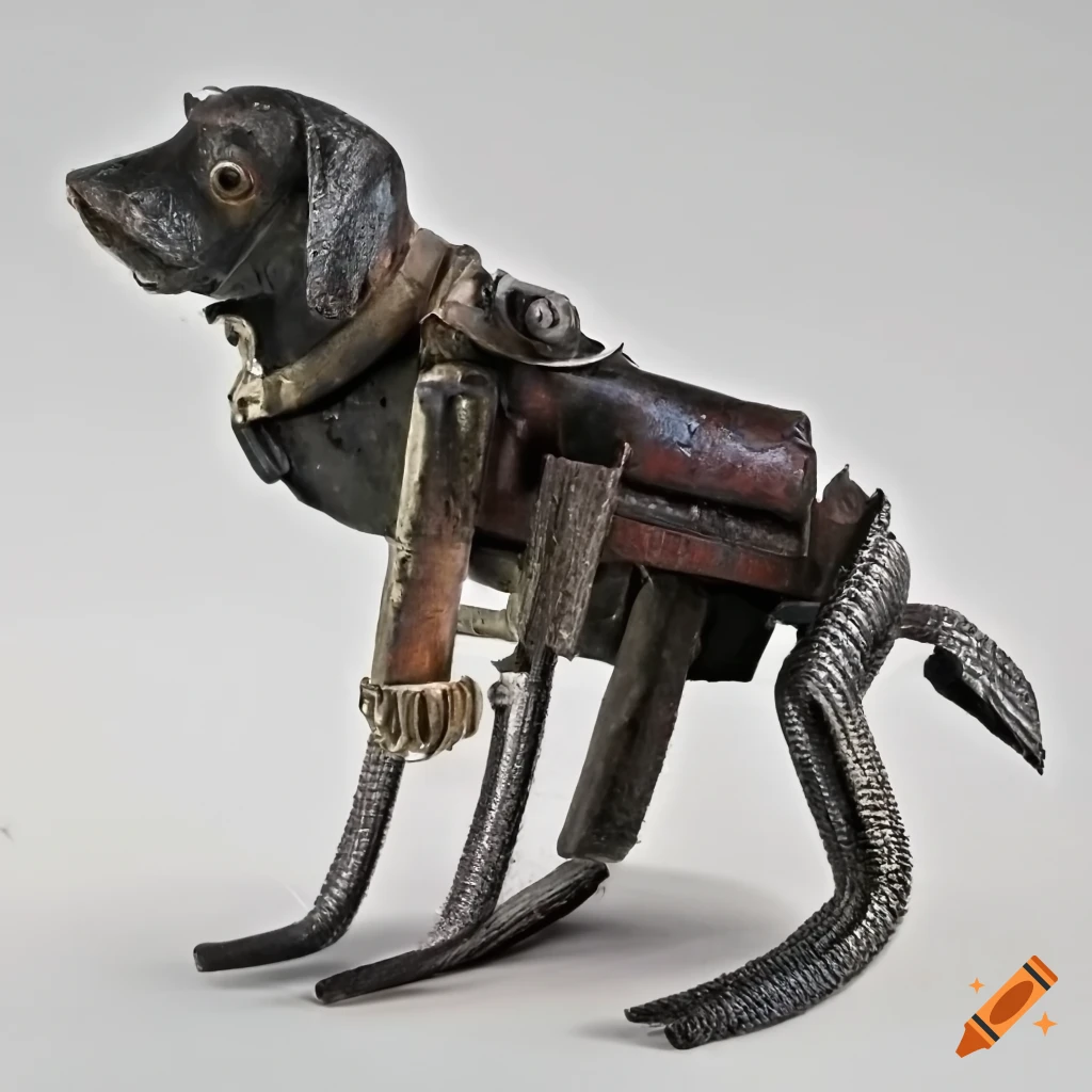 Sculpture of a labrador dog made from recycled materials on Craiyon