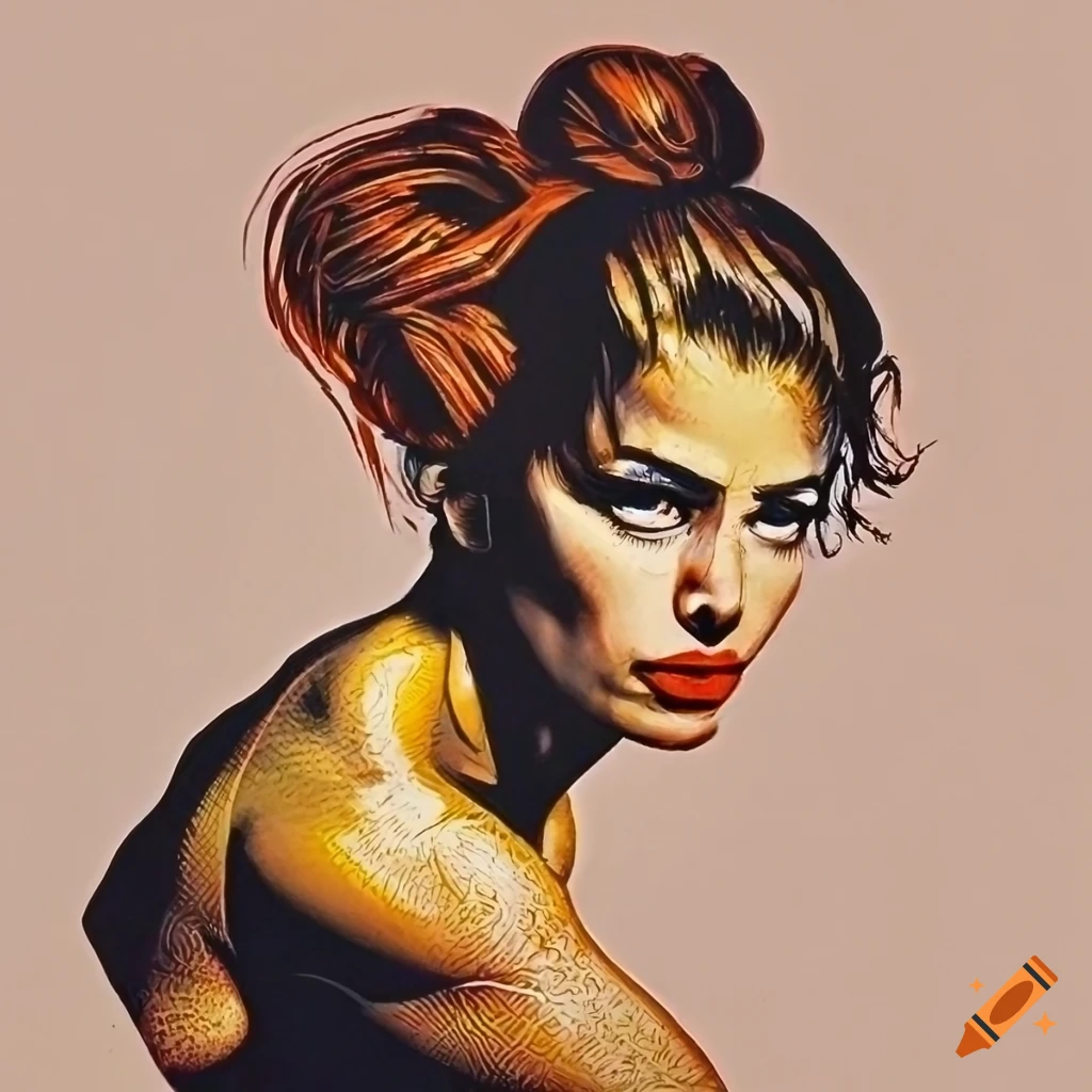 neo-pop artwork of beautiful women in lino print style
