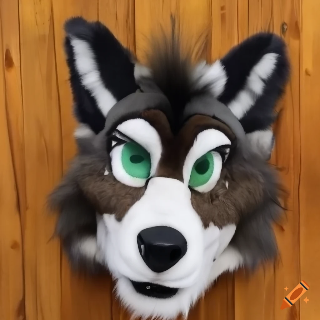 fursuit of a wolf with open mouth