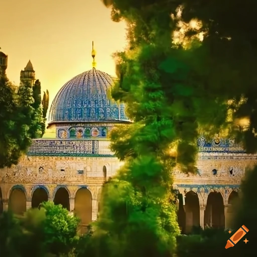 peaceful view of Al-Aqsa Mosque surrounded by greenery