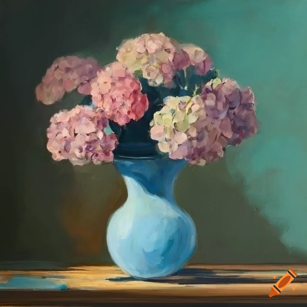 Light Blue Pink And Green Hydrangeas On A Table On Craiyon