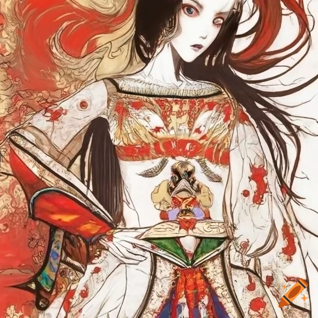 Artistic rendition of Sun Shangxiang in Yoshitaka Amano style on Craiyon