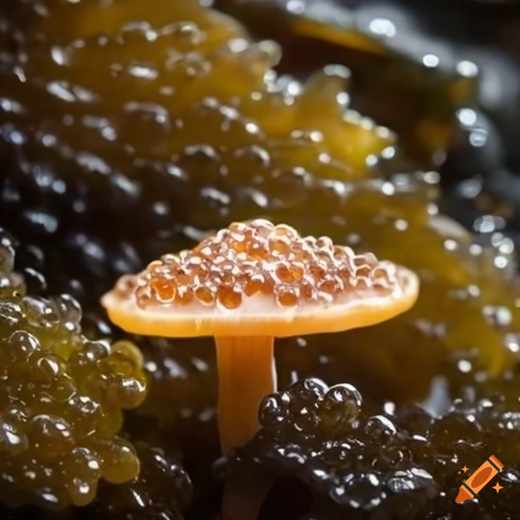 gourmet mushroom made of caviar on seaweed