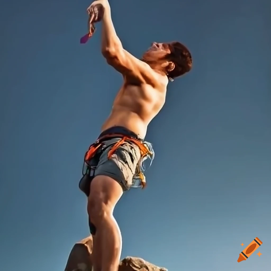 man climbing a rock