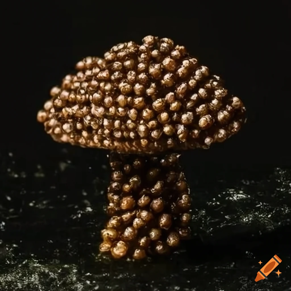 gourmet mushroom made of caviar on seaweed
