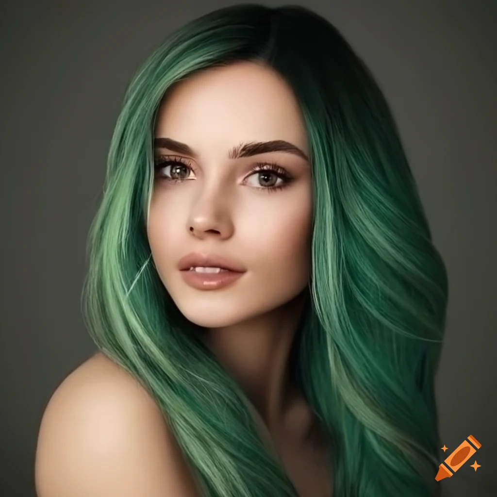 Portrait of a woman with sage green hair