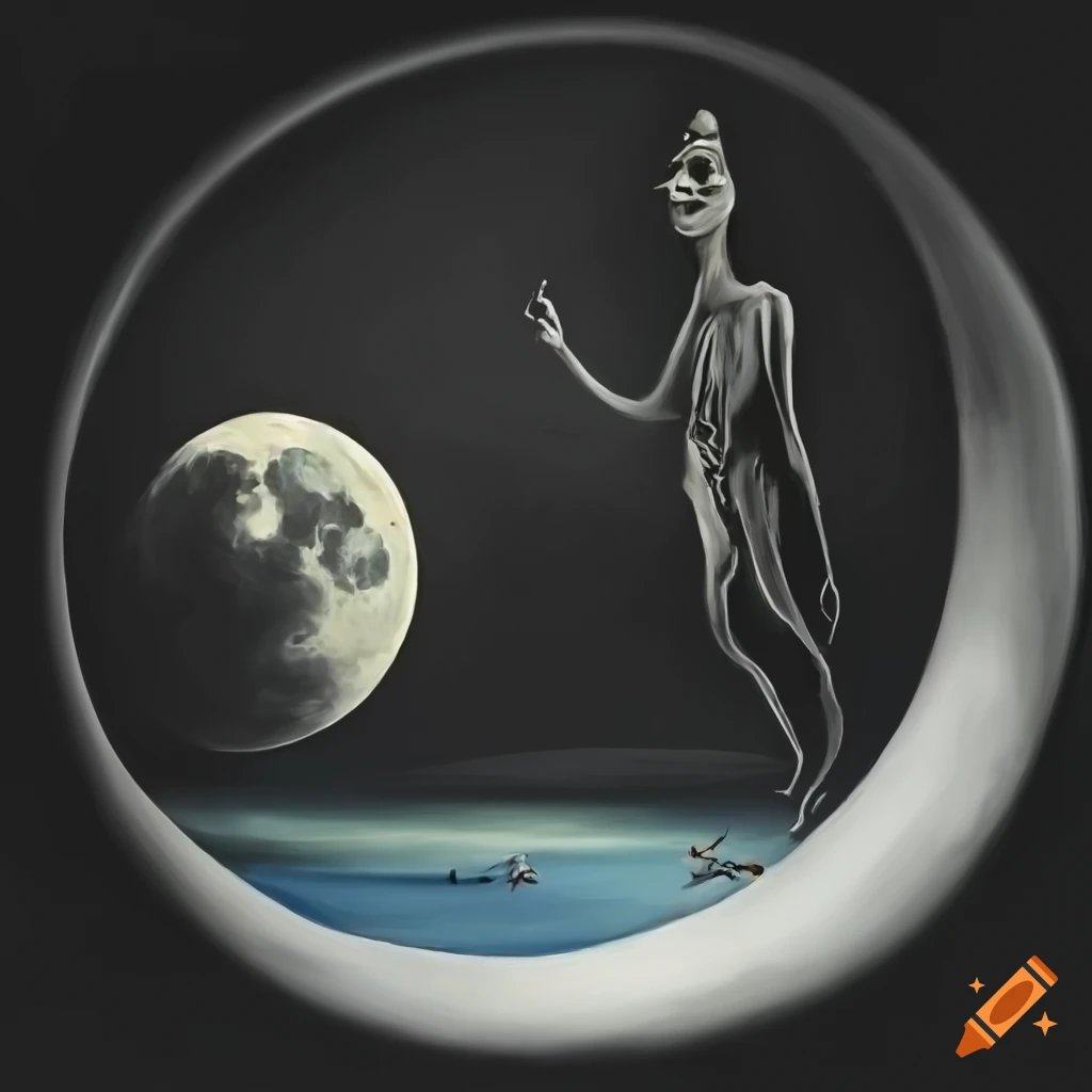 dark god under a black moon in a Salvador Dali painting