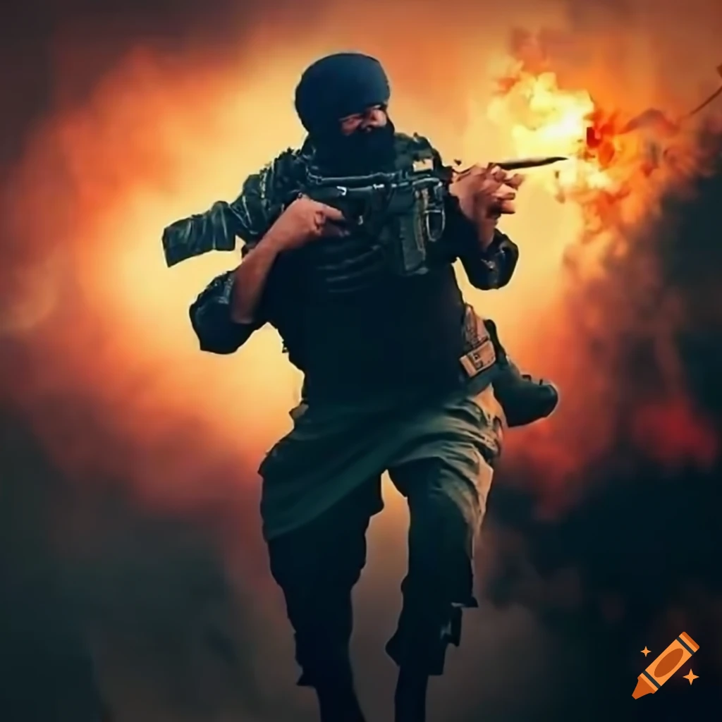image of a Syrian guerrilla in battle