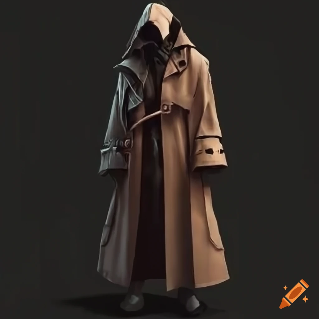 male mage outfit with turtleneck and oversized trench coat