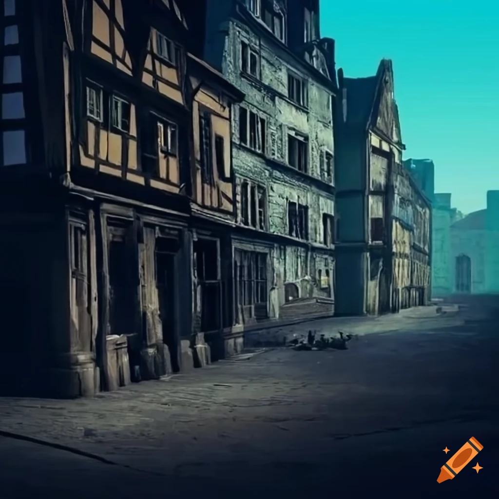 pixar-style depiction of a post-World War 1 German street